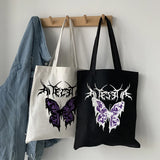 Dark Butterfly Print Y2K Gothic Canvas Bag Harajuku Punk Large Shopper
