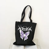 Dark Butterfly Print Y2K Gothic Canvas Bag Harajuku Punk Large Shopper