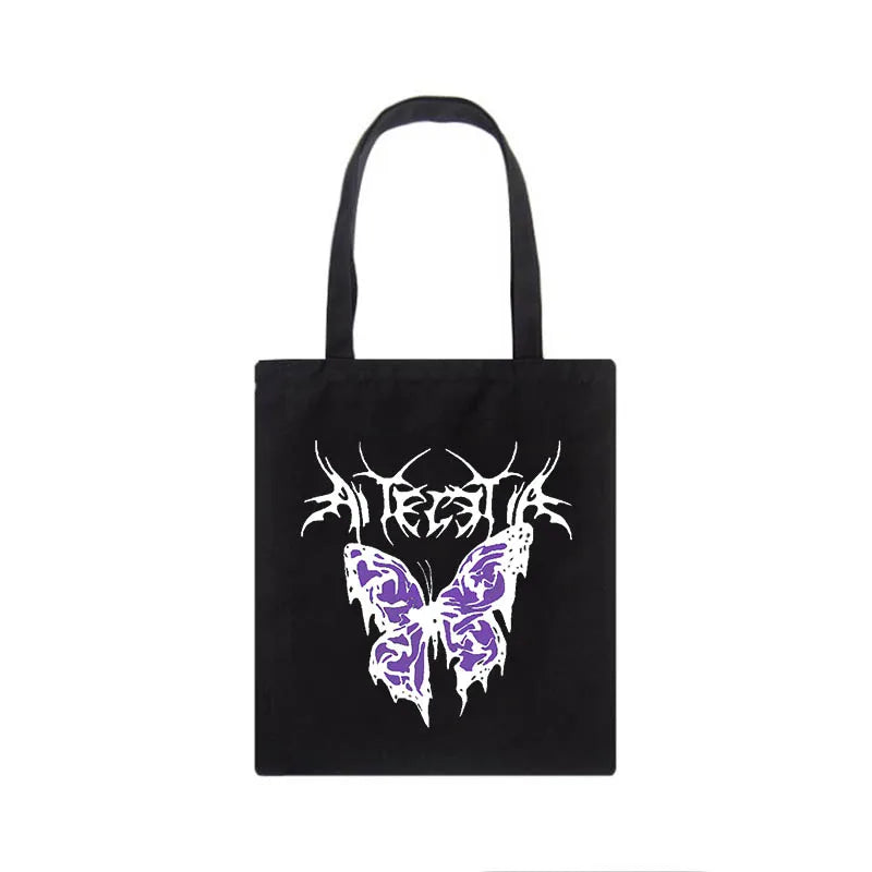 Dark Butterfly Print Y2K Gothic Canvas Bag Harajuku Punk Large Shopper