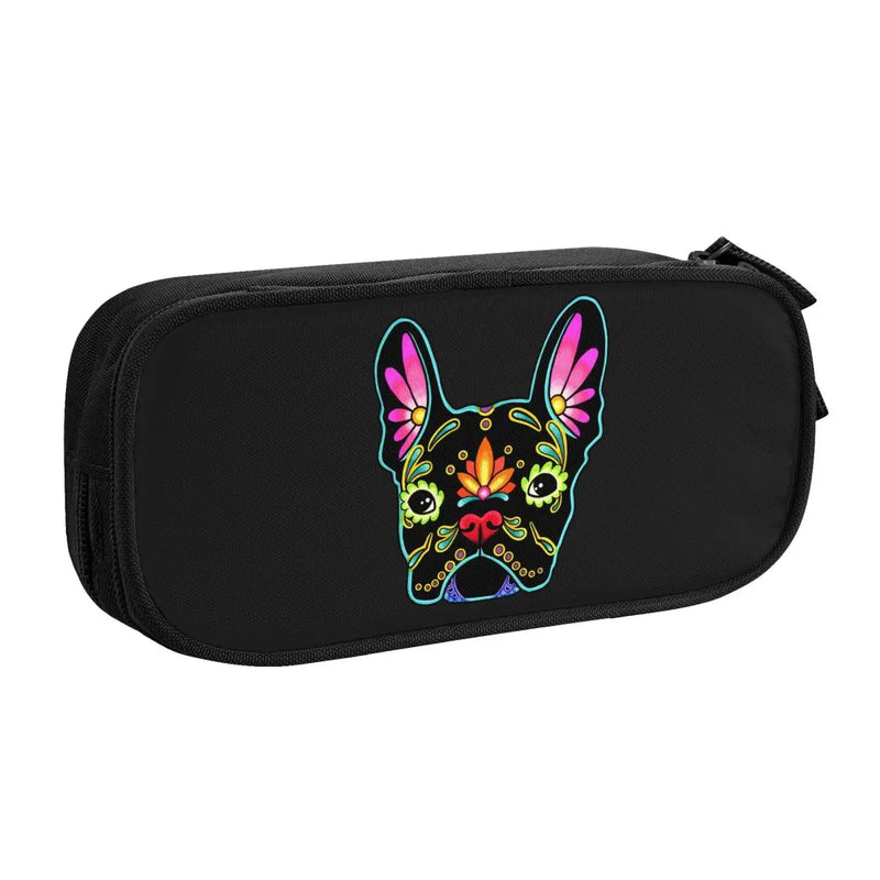 Sugar Skull French Bulldog Zipper Pen Box
