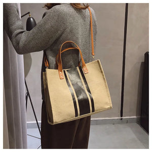 Canvas Ladies Shoulder Bag Casual Tote Large Capacity Travel Shopping