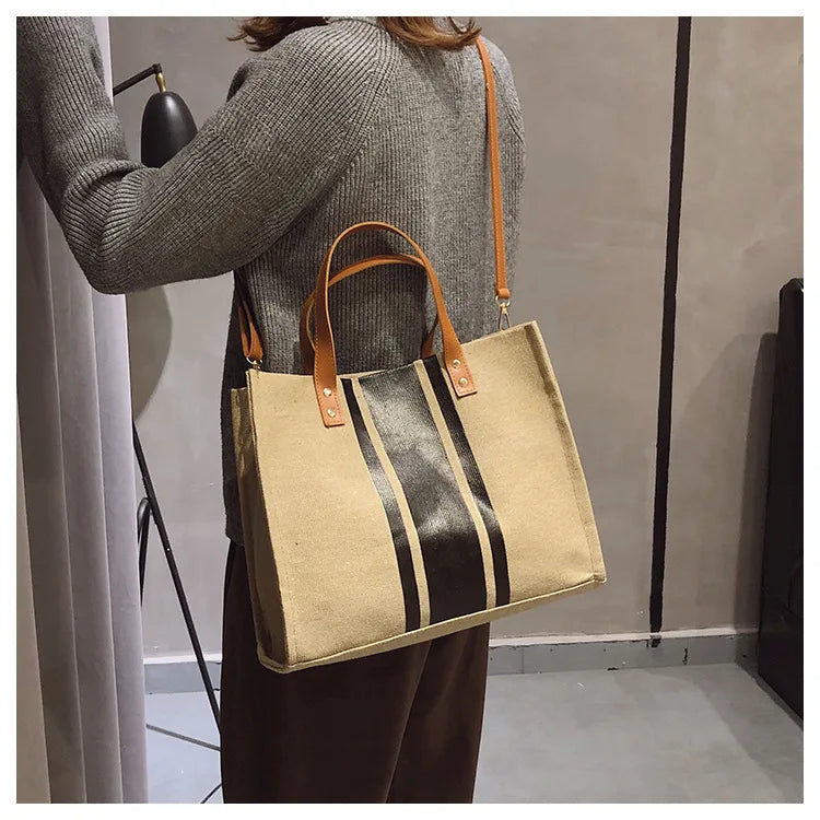 Canvas Ladies Shoulder Bag Casual Tote Large Capacity Travel Shopping