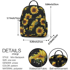 Yellow Sunflower Mini Backpack for Girls Women School Bags DMNSB-29
