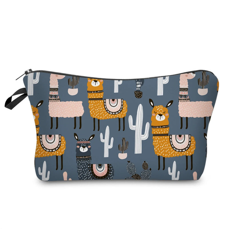 Waterproof Small Makeup Bags Llama Cactus Cosmetic Bag