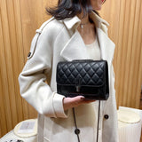 Deconn Quilted Lattice Clutch Crossbody Bag with Chain Strap