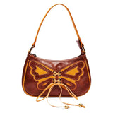 Delias Vintage Bag Girls Y2k Brown Butterfly Bow PU Leather Handbag