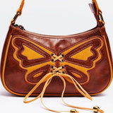 Delias Vintage Bag Girls Y2k Brown Butterfly Bow PU Leather Handbag
