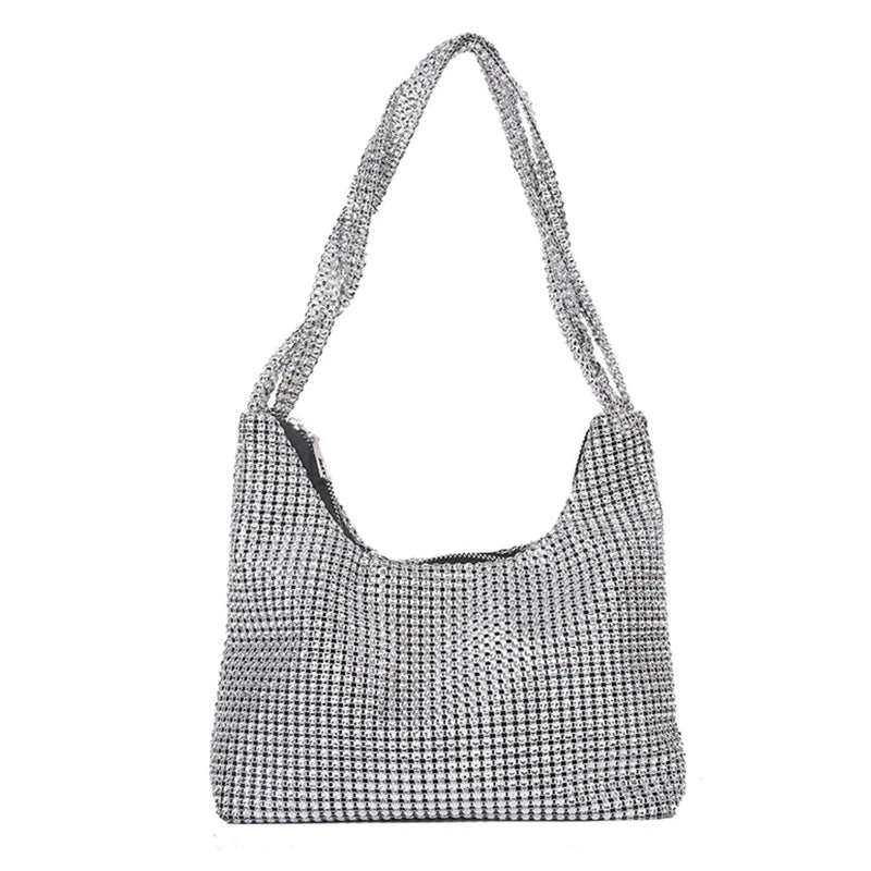 Rhinestone Clutch Evening Bag Silver Underarm Bag