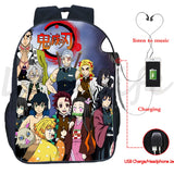Demon Slayer Backpack Kimetsu no Yaiba USB Charging School Bag Anime Bookbag