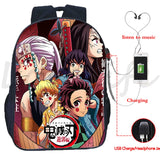 Demon Slayer Backpack Kimetsu no Yaiba USB Charging School Bag Anime Bookbag