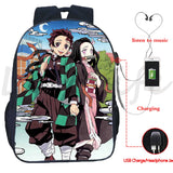 Demon Slayer Backpack Kimetsu no Yaiba USB Charging School Bag Anime Bookbag
