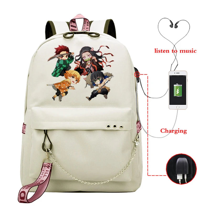 Demon Slayer Anti-theft Backpack Waterproof Fabric Large Female Shoulder Bag