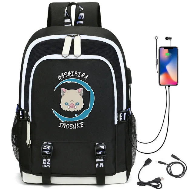 Demon Slayer Print USB Charging Teen Backpack