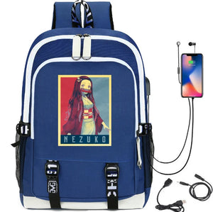 Demon Slayer Print USB Charging Teen Backpack School Bag