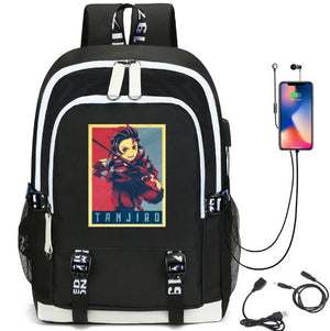 Demon Slayer Print USB Charging Teen Backpack School Bag