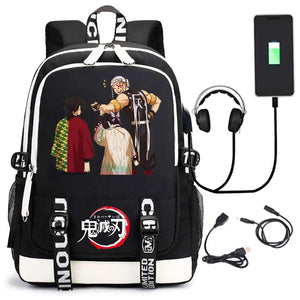 Demon Slayer Cartoon Backpack with USB School Bag Ladies Travel Backpack