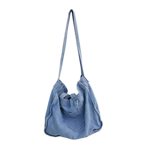 Denim Bag Wide Shoulder Strap Denim Tote Bag Casual Handbag For Women