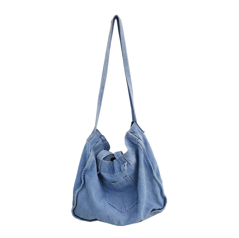 Denim Bag Wide Shoulder Strap Denim Tote Bag Casual Handbag For Women