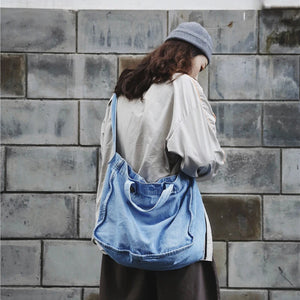 Denim Bag Wide Shoulder Strap Denim Tote Bag Casual Handbag For Women