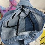 Denim Women's Messenger Bag Retro Style School Bag Large Capacity Shoulder Bag