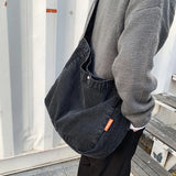 Denim Women's Messenger Bag Retro Style School Bag Large Capacity Shoulder Bag