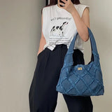 Denim Canvas Tassel Bag Women Large Capacity Shoulder Tote