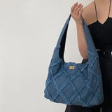 Denim Canvas Tassel Bag Women Large Capacity Shoulder Tote