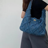 Denim Canvas Tassel Bag Women Large Capacity Shoulder Tote