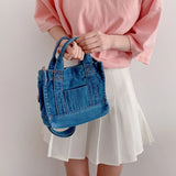 Denim Cloth Women Shoulder Bag Girl Canvas Handbag Small Tote Lady Zipper Purse