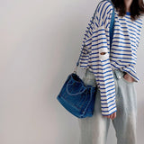 Denim Cloth Women Shoulder Bag Girl Canvas Handbag Small Tote Lady Zipper Purse