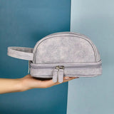 Denim Cosmetic Bag Wet Dry Separation Double-Layer Wash Bag Portable Makeup...