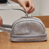 Denim Cosmetic Bag Wet Dry Separation Double-Layer Wash Bag Portable Makeup...