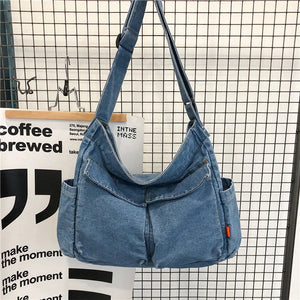 Denim Crossbody Shoulder Bag Women Japan Style Teen Girl Casual Large Jeans Bag