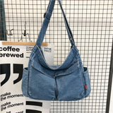 Denim Crossbody Shoulder Bag Women Japan Style Teen Girl Casual Large Jeans Bag