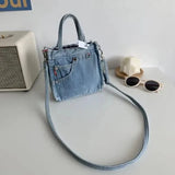 Denim Jeans Shoulder Crossbody Bag Large Capacity Shopping Handbag