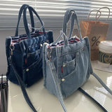 Denim Jeans Shoulder Crossbody Bag Large Capacity Shopping Handbag