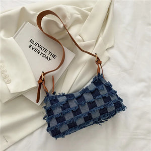 Denim Plaid Women's Underarm Shoulder Bag
