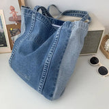 Large Denim Shoulder Bag Women Casual Travel Zipper Handbag Tote