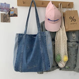 Large Denim Shoulder Bag Women Casual Travel Zipper Handbag Tote