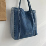 Large Denim Shoulder Bag Women Casual Travel Zipper Handbag Tote
