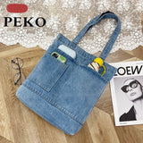 Denim Shoulder Bag for Women Casual Tote Soft Large Capacity Ladies Shopper