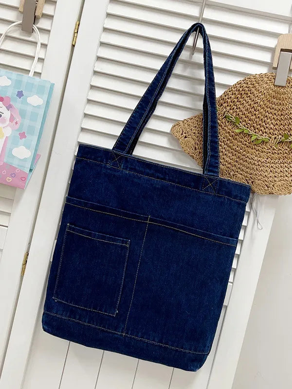 Denim Shoulder Bag Women Shopping Student Casual Tote Soft Large Capacity Ladies