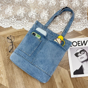 Denim Shoulder Bag Women Shopping Student Casual Tote Soft Large Capacity Ladies