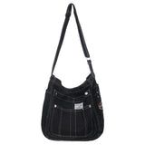 Denim Shoulder Bag Canvas Embroidery Tote Large Capacity Leisure Travel Bag
