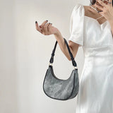 Denim Shoulder Bags Women Underarm Half Moon Streetwear Handbag