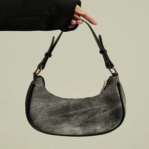 Denim Shoulder Bags Women Underarm Half Moon Streetwear Handbag