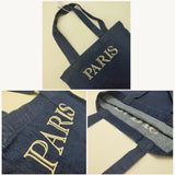 Denim Shoulder Tote Letters Handbag Large Compartment Soft Casual Satchel Bag
