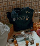 Denim Shoulder Tote Letters Handbag Large Compartment Soft Casual Satchel Bag