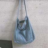 Denim Slouch Bag Casual Handbag Japanese Messenger Top-Handle Bag, Sky