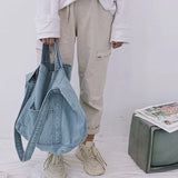 Denim Slouch Bag Casual Handbag Japanese Messenger Top-Handle Bag, Sky